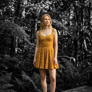 Polka Mustard | Saffron Cotton Dress for Women